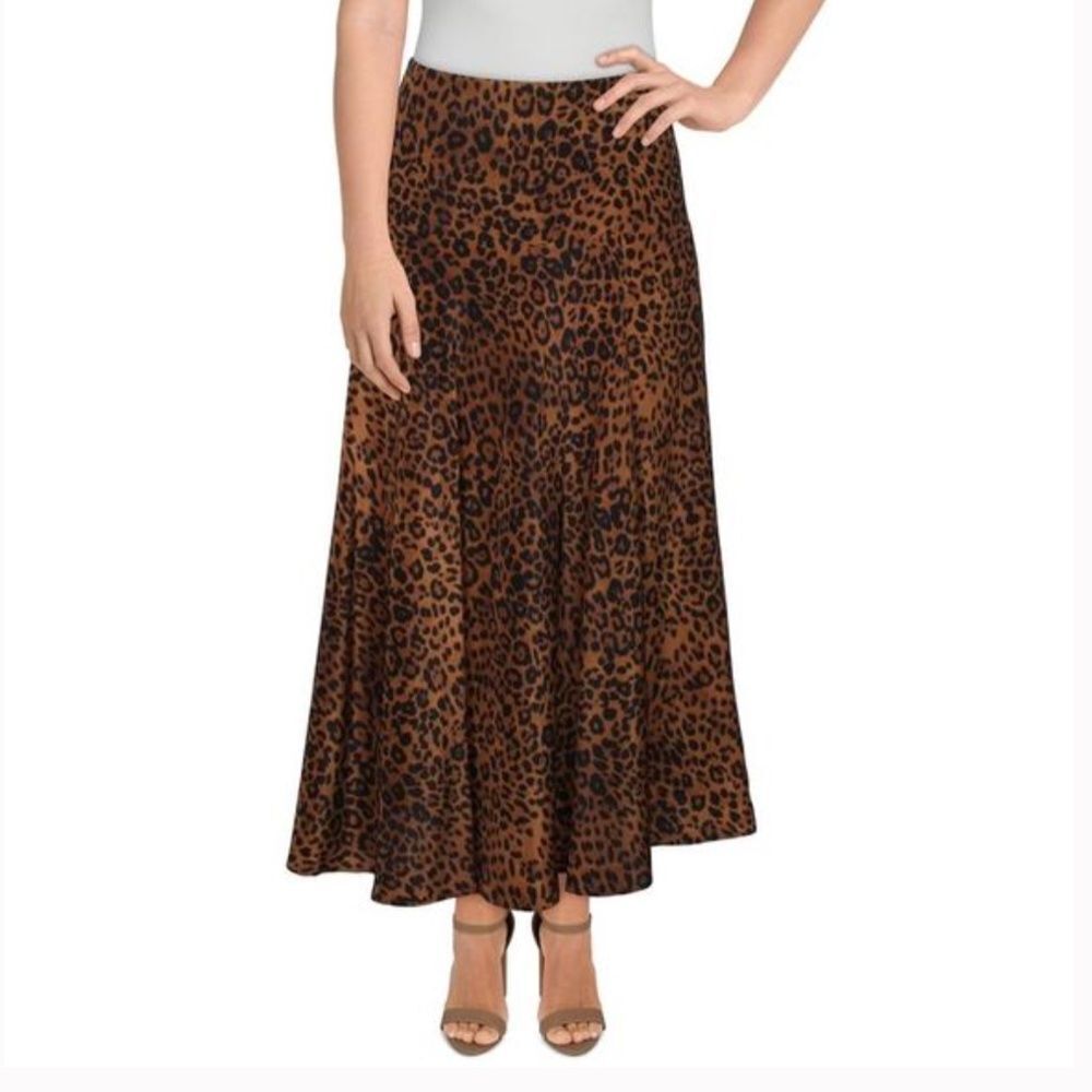 Lafayette 148 Womens Elba Brown Silk Animal Print Pleated Maxi Skirt NWOT